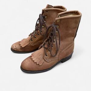 Western Brown Leather Lace-Up Boots